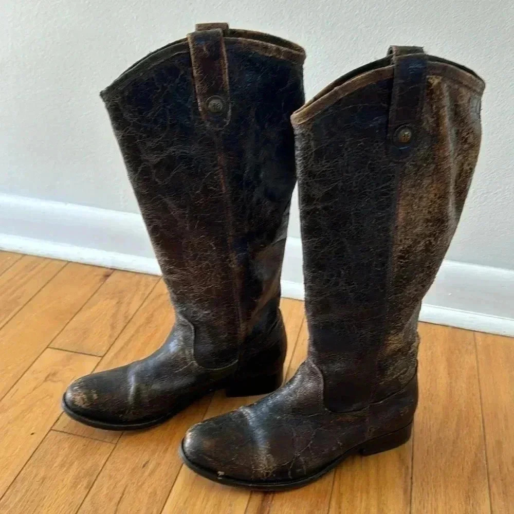 FRYE Melissa Button Glazed Distressed Vintage Cracked Leather Tall Boots Sz 7